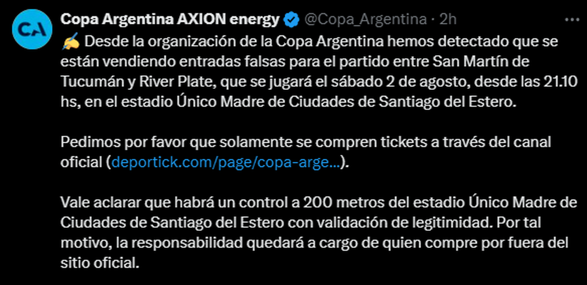 Fuerte denuncia en la previa de River vs San Martín por Copa Argentina. Fuerte denuncia en la previa de River vs San Martín por Copa Argentina.