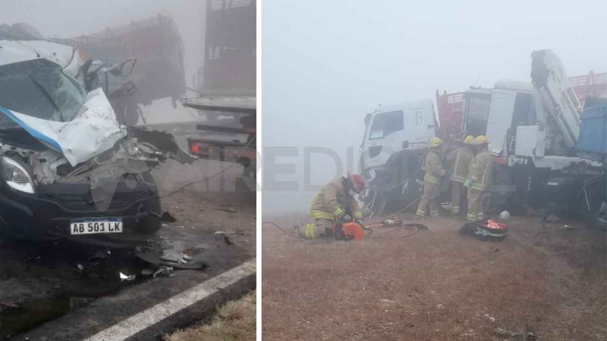 Un fuerte choque entre dos camiones y una camioneta utilitaria se produjo en una jornada con escasa visibilidad por el humo y la neblina.