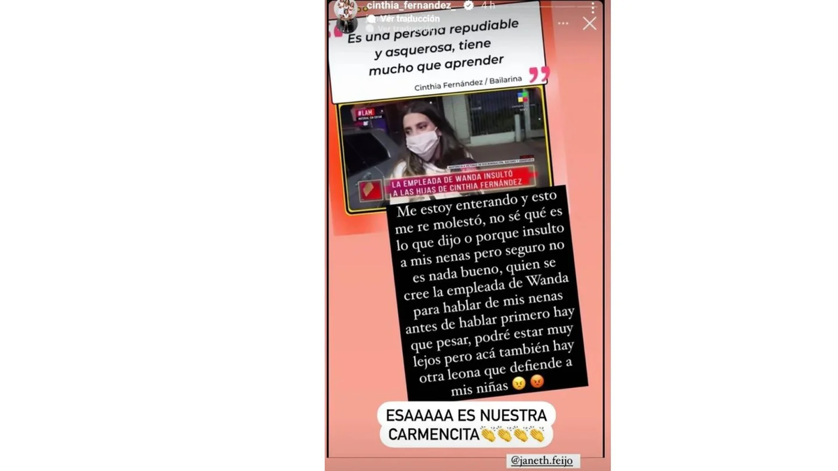Salió Janeth Feijo, la niñera de las nenas de Cinthia Fernández, a enfrentar a la exempleada de Wanda Nara y a ponerle los puntos.