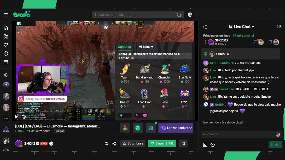 Si bien la distribución es similar a la de Twitch, la plataforma nos propone una experiencia similar a la de un videojuego.