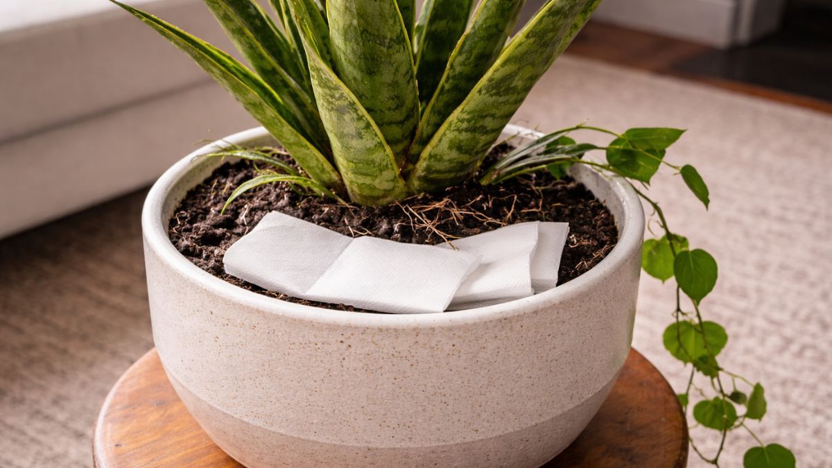 Este truco con papel higiénico puede ayudar a controlar la humedad en la maceta del aloe vera.