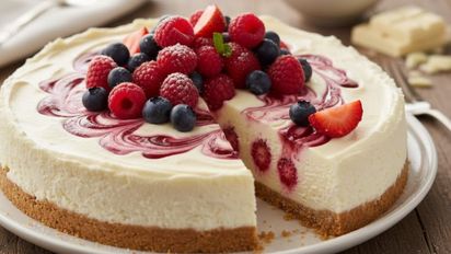 Cheesecake de chocolate blanco y frutos rojos sin horno: receta fácil con 5 ingredientes y lista en 30 minutos