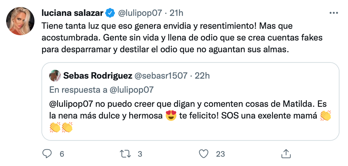 Luciana Salazar, furiosa con los haters: "Tiene tanta luz que genera envidia"