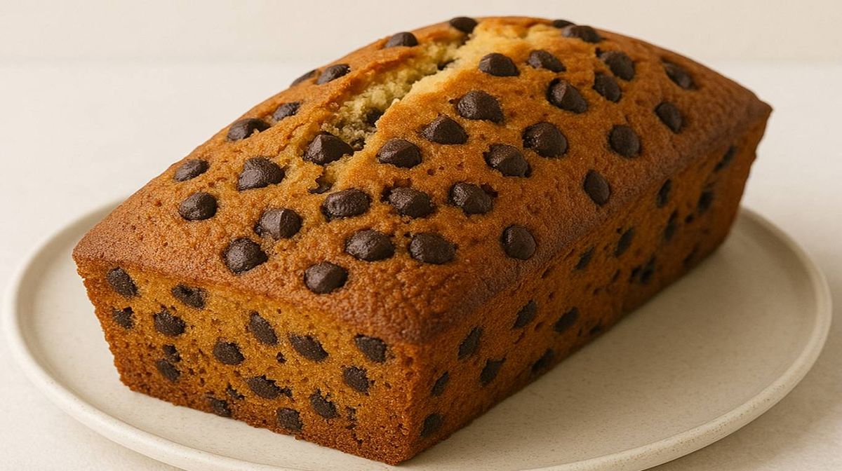 Claudia Villafañe y una de sus recetas icónicas: budín de banana con chips de chocolate.
