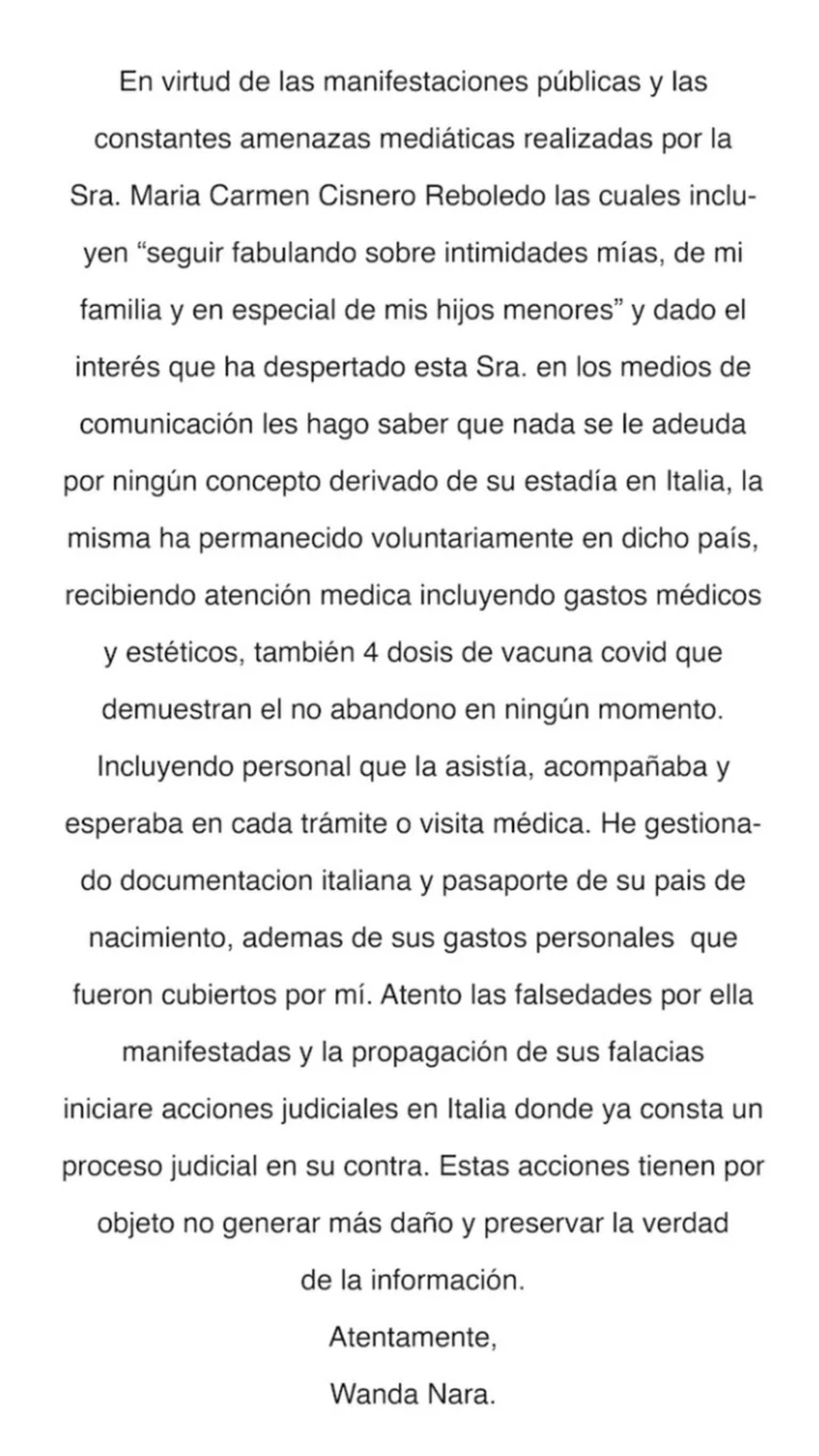 Wanda Nara tomará acciones legales contra Carmen, su exempleada.