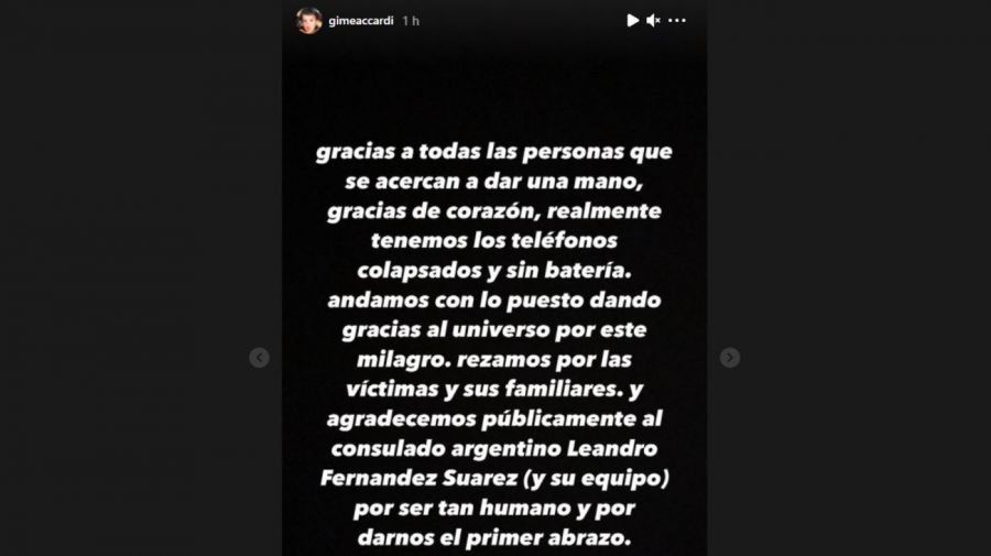 Gimena Accardi hizo un posteo tras el derrumbe en Miami y contó cómo es la situación actual. 