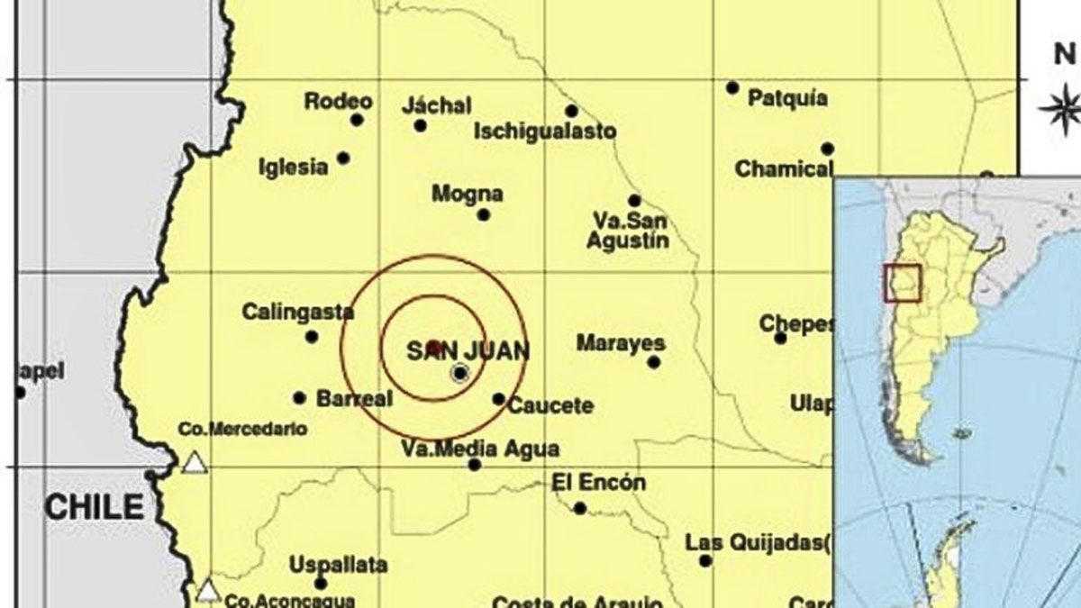 El movimiento tuvo su epicentro a 51 kilómetros al Sudoeste de San Juan y a 52 kilómetros al este de Barreal.