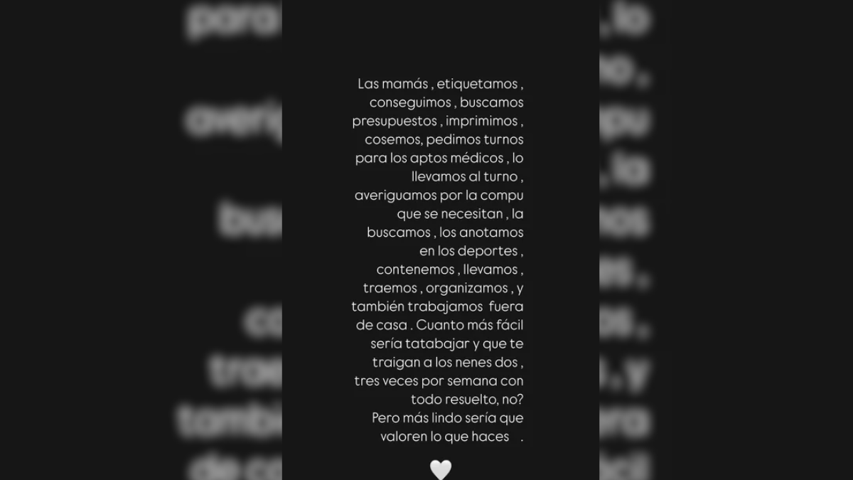 El mensaje de Sabrina Rojas en sus redes. El mensaje de Sabrina Rojas en sus redes.
