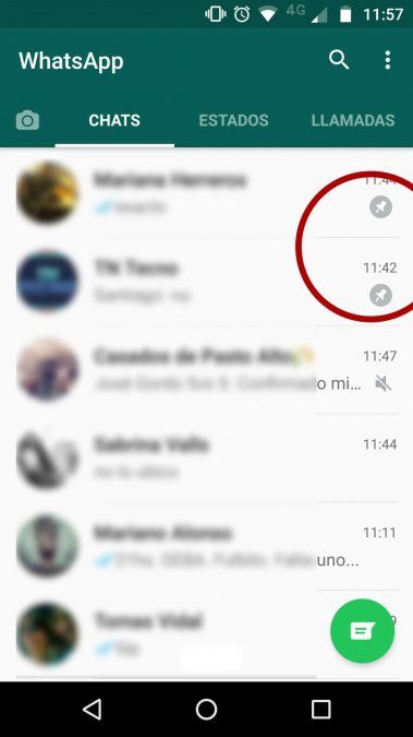 La opción para "fijar" chats arriba de todo, para que queden destacados. 