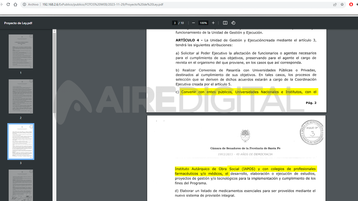 Captura de pantalla del proyecto que aparece en la página oficial del Senado de Santa Fe, como aprobado y enviado a Diputados. Captura de pantalla del proyecto que aparece en la página oficial del Senado de Santa Fe, como aprobado y enviado a Diputados.