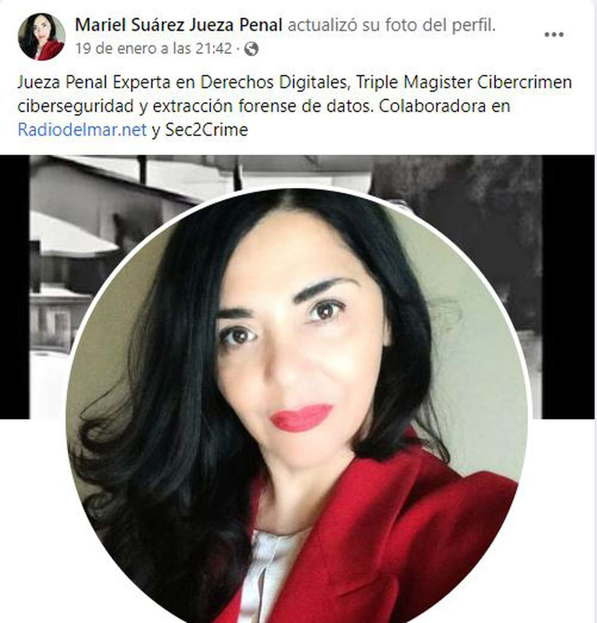 La jueza que bes&oacute; al preso en Comodoro Rivadavia abri&oacute; su p&aacute;gina de Facebook.