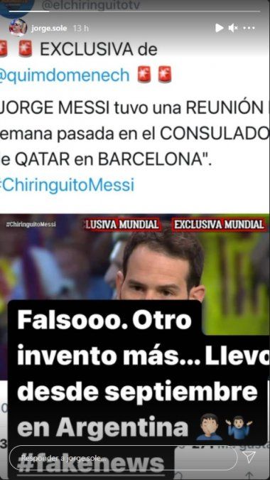 La historia de Instagram que publicó Jorge Messi para desmentir las gestiones para que Lionel llegue al París Saint-Germain.