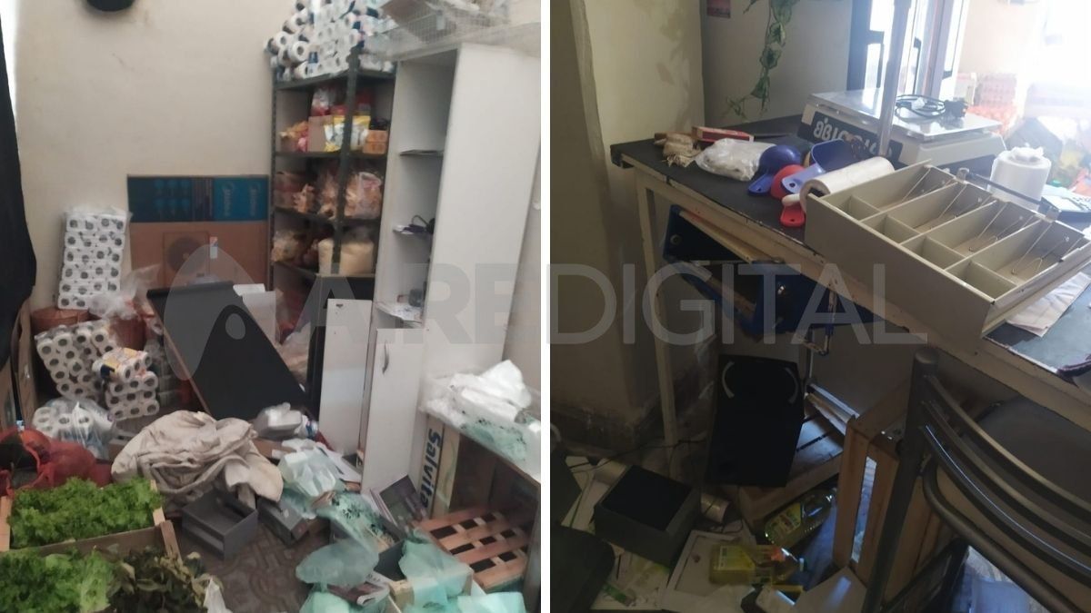 Así quedó la verdulería tras el paso de los delincuentes. 