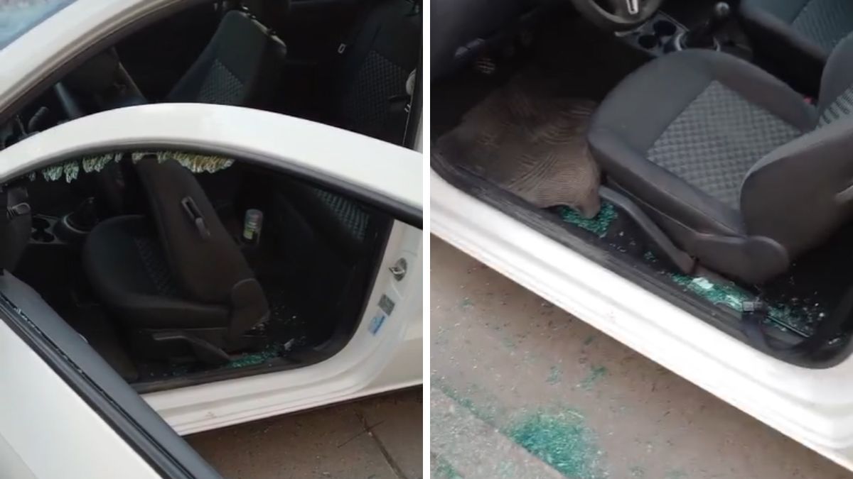 Así quedó el vehículo del profesor del Club Atlético Colón tras el robo sufrido.