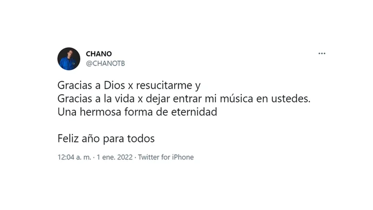 Tuit de Chano, en el primer d&iacute;a de 2022.