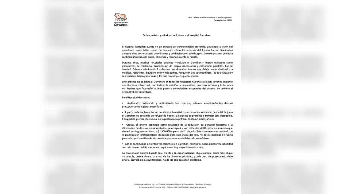 El Gobierno aumentó los salarios a residentes del Garrahan para desactivar el conflicto El Gobierno aumentó los salarios a residentes del Garrahan para desactivar el conflicto
