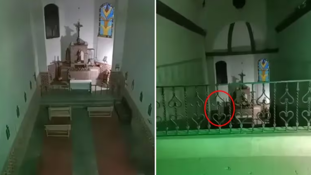 Visitó una iglesia durante la noche y captó a un ser siniestro en medio del templo: Lo grabé