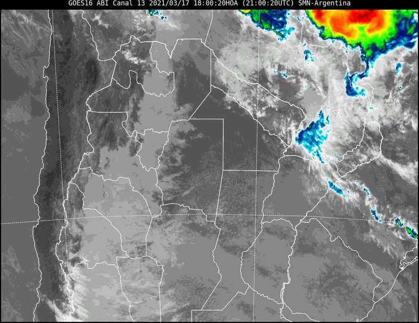 Imagen satelital del tiempo a las 18 horas del miércoles.