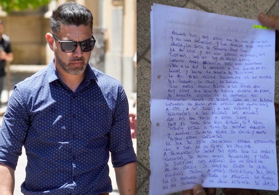 Uno de los testigos del crimen de Fernando Báez le escribió una carta a los acusados: Todavía están a tiempo