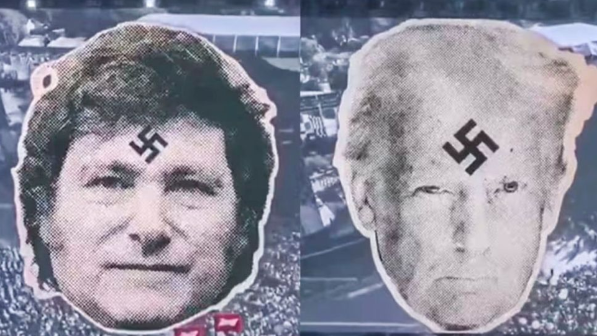 Una banda proyectó imágenes de Milei y otros líderes con símbolos nazis.