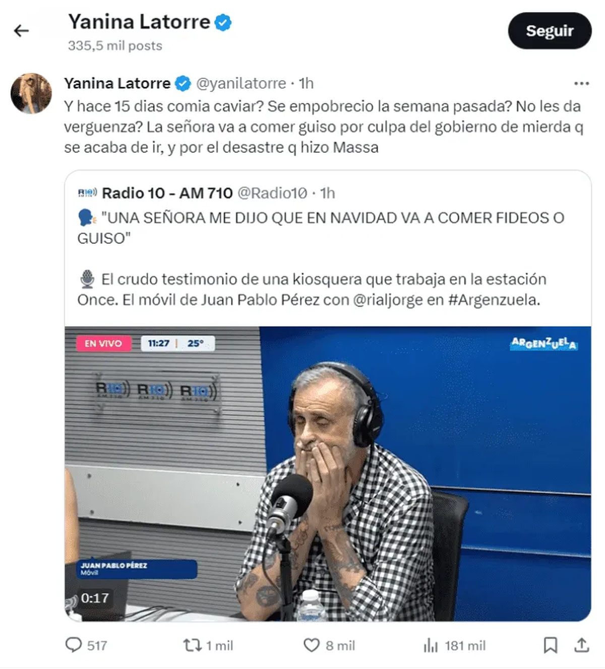 La reacción de Yanina Latorre al DNU de Javier Milei. La reacción de Yanina Latorre al DNU de Javier Milei.