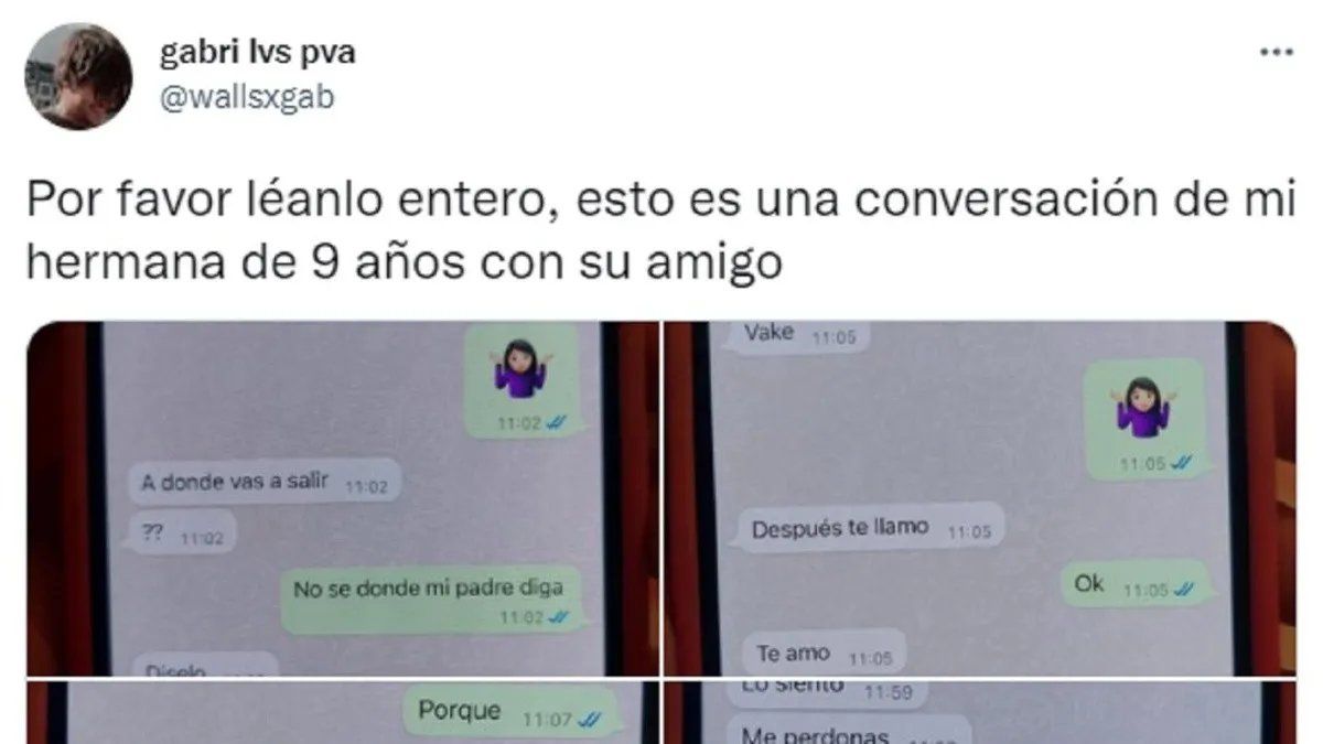 Compartió un chat de WhatsApp de su hermana de 9 años y un amiguito pesado que quiere ser su novio
