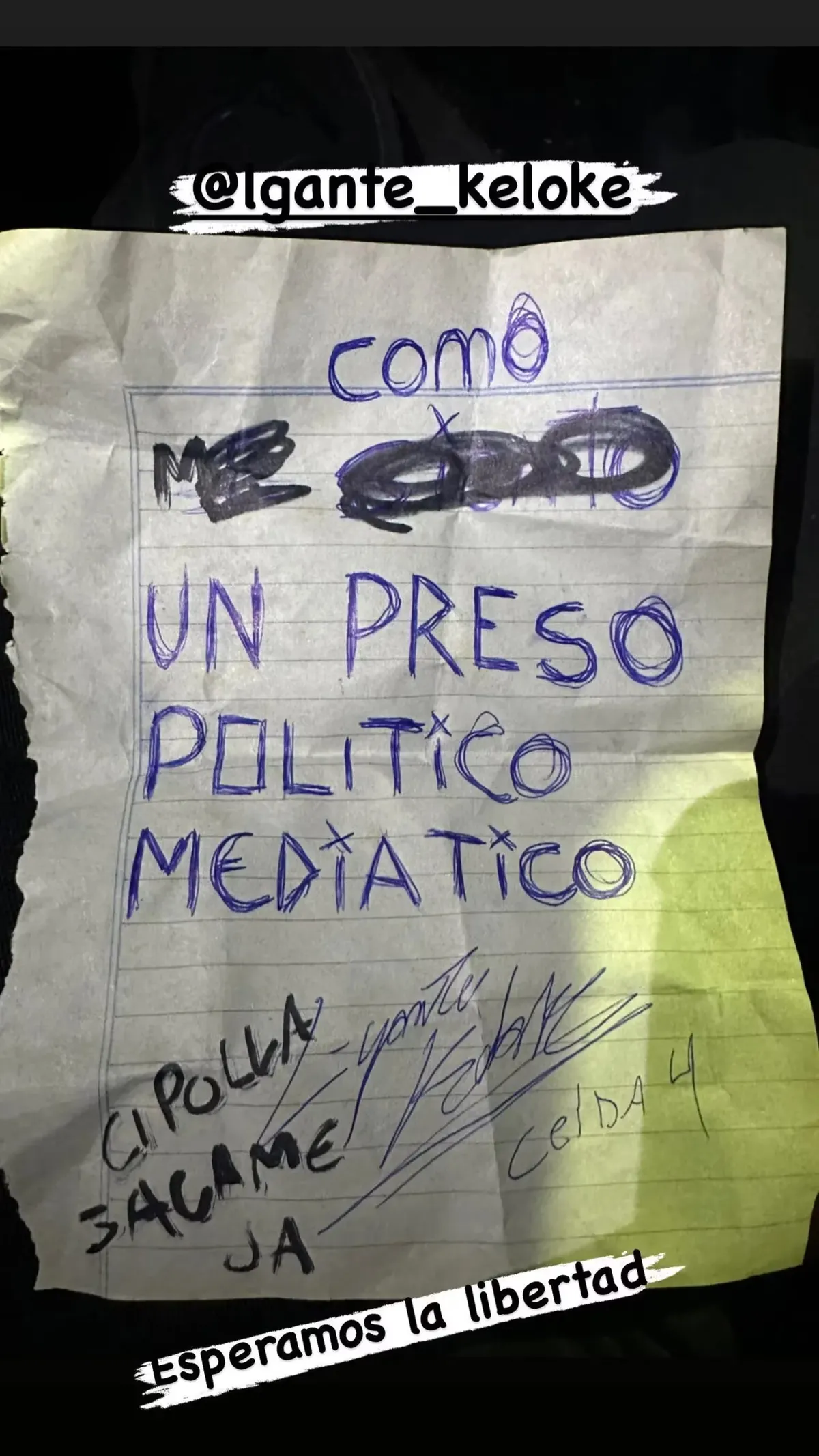 L-Gante escribió una nueva carta desde la cárcel para su abogado.