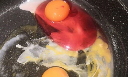 Una mujer encontró un huevo con la clara roja y encendió las alarmas Una mujer encontró un huevo con la clara roja y encendió las alarmas