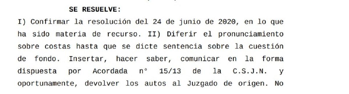 El último tramo del fallo donde confirma el amparo.