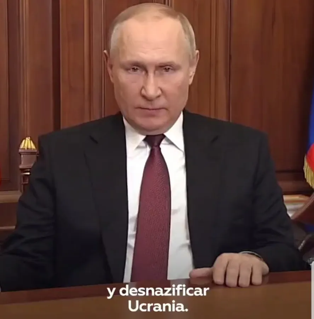 El instante del discurso de Vladimir Putin al comenzar la invasión, cuyo fin según sus palabras, es desmilitarizar y 'desnazificar' Ucrania