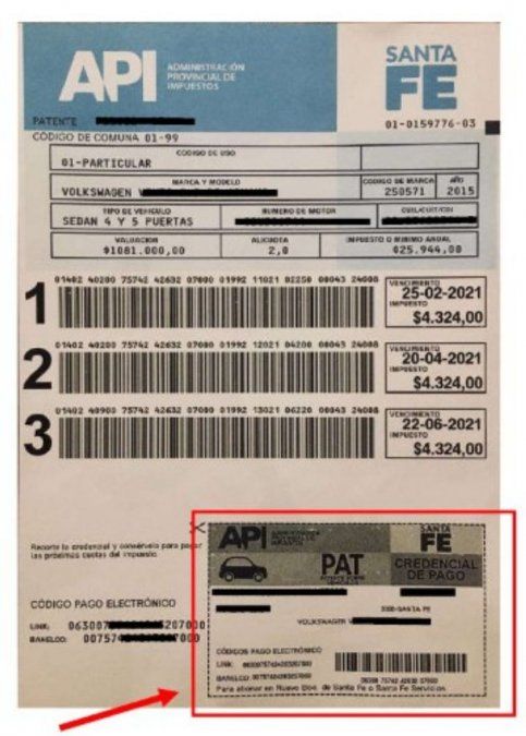 La credencial de pago se encuentra en el v&eacute;rtice inferior derecho y tambi&eacute;n cuenta un c&oacute;digo de barra.