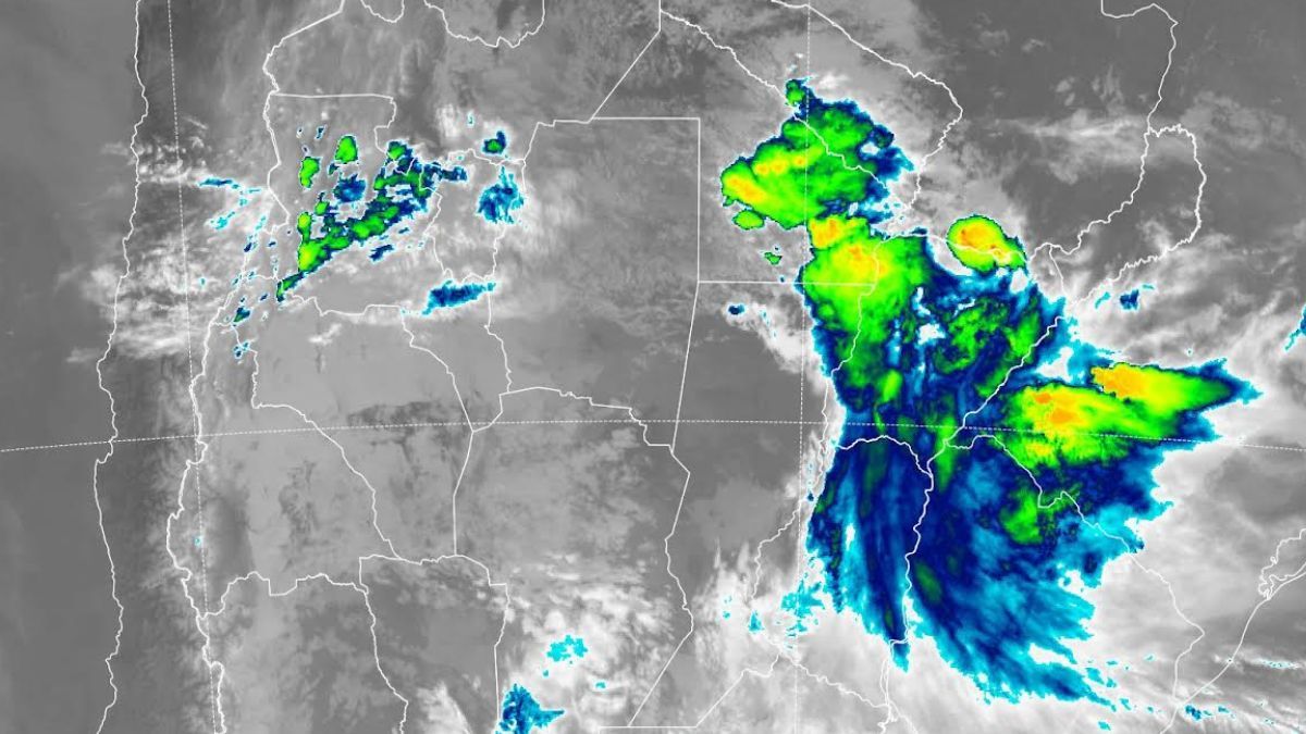 La imagen satelital muestra la extensa cobertura nubosa asociada a lluvias y tormentas en la región de Santa Fe. La imagen satelital muestra la extensa cobertura nubosa asociada a lluvias y tormentas en la región de Santa Fe.