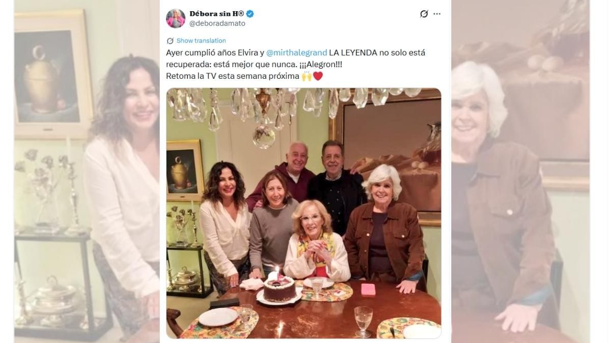 Tras dos semanas de reposo por bronquitis, Mirtha Legrand reapareció en un encuentro con amigos y se mostró recuperada. Tras dos semanas de reposo por bronquitis, Mirtha Legrand reapareció en un encuentro con amigos y se mostró recuperada.