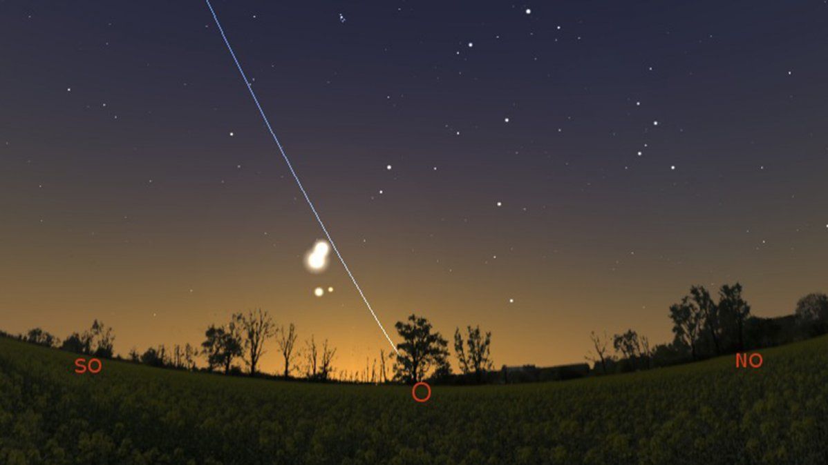 Conjunción entre Marte, Júpiter y Saturno, en febrero del año 5 antes de Cristo, hacia el oeste.