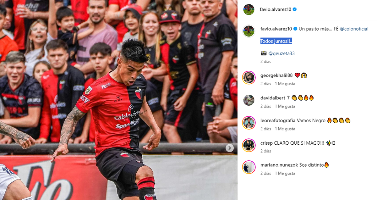 El posteo en Instagram de Favio Álvarez. El posteo en Instagram de Favio Álvarez.