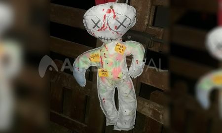 El muñeco blanco estaba colgado en la tranquera. Tenía manchas de sangre, alfileres y un balazo en la frente El muñeco blanco estaba colgado en la tranquera. Tenía manchas de sangre, alfileres y un balazo en la frente