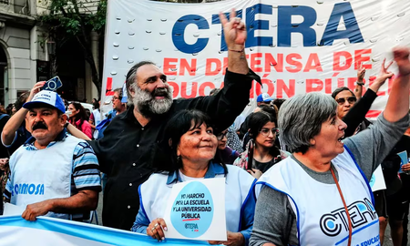 Los líderes de CTERA durante una marcha universitaria.