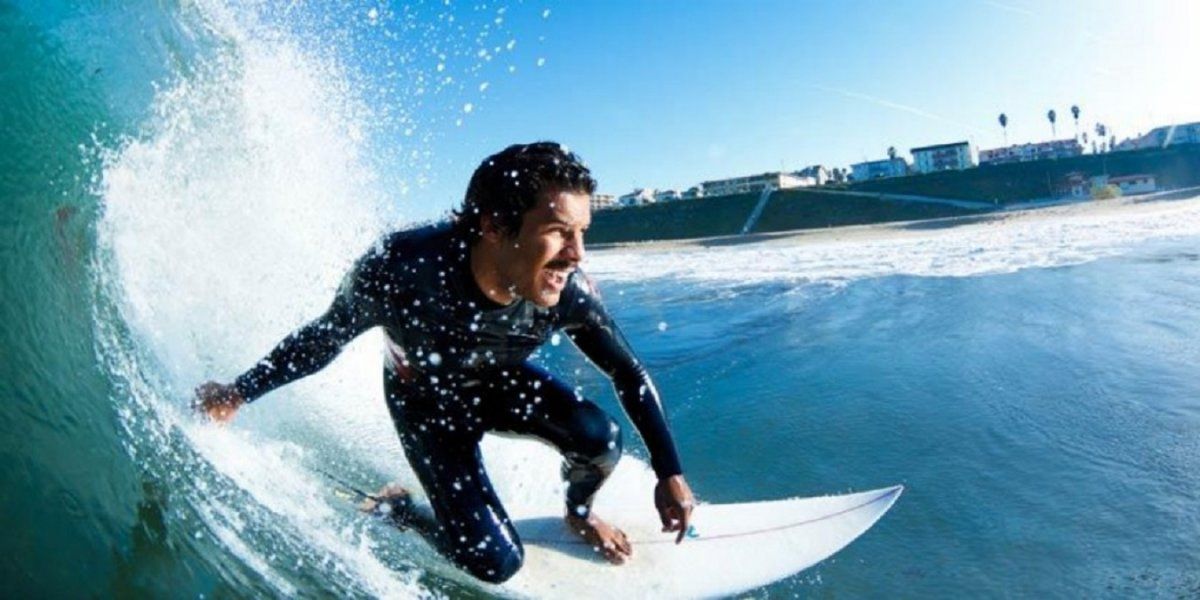 Video viral: un surfista fue asustado por dos ballenas.