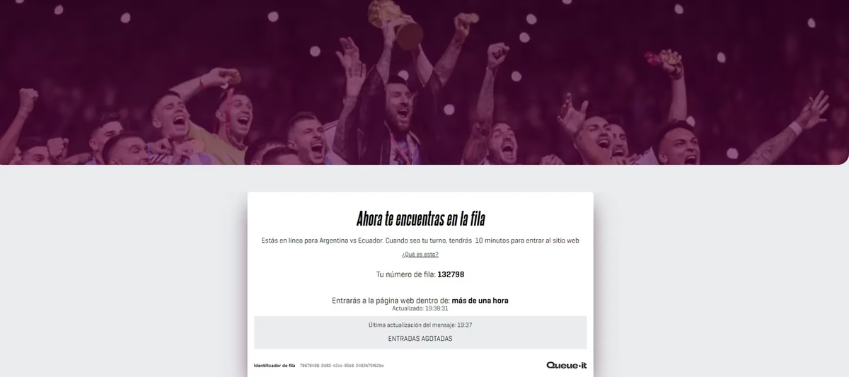 Las entradas para Argentina vs Ecuador se agotaron en poco más de una hora y media. Las entradas para Argentina vs Ecuador se agotaron en poco más de una hora y media.