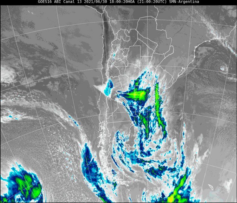 Imagen satelital del tiempo a las 18 horas del miércoles.