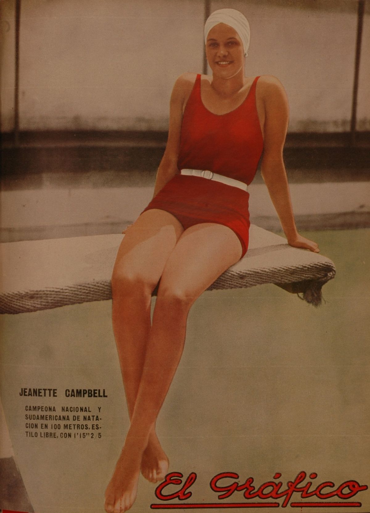 Jeanette fue tapa de El Gráfico varias veces y, esta, corresponde a la edición 766, del 17 de marzo de 1934. Hacía nueve días que había cumplido 18 años, y ya era campeona argentina y sudamericana de los 100 metros libre, una de las pruebas en las que obtuvo más victorias en su brillante carrera.