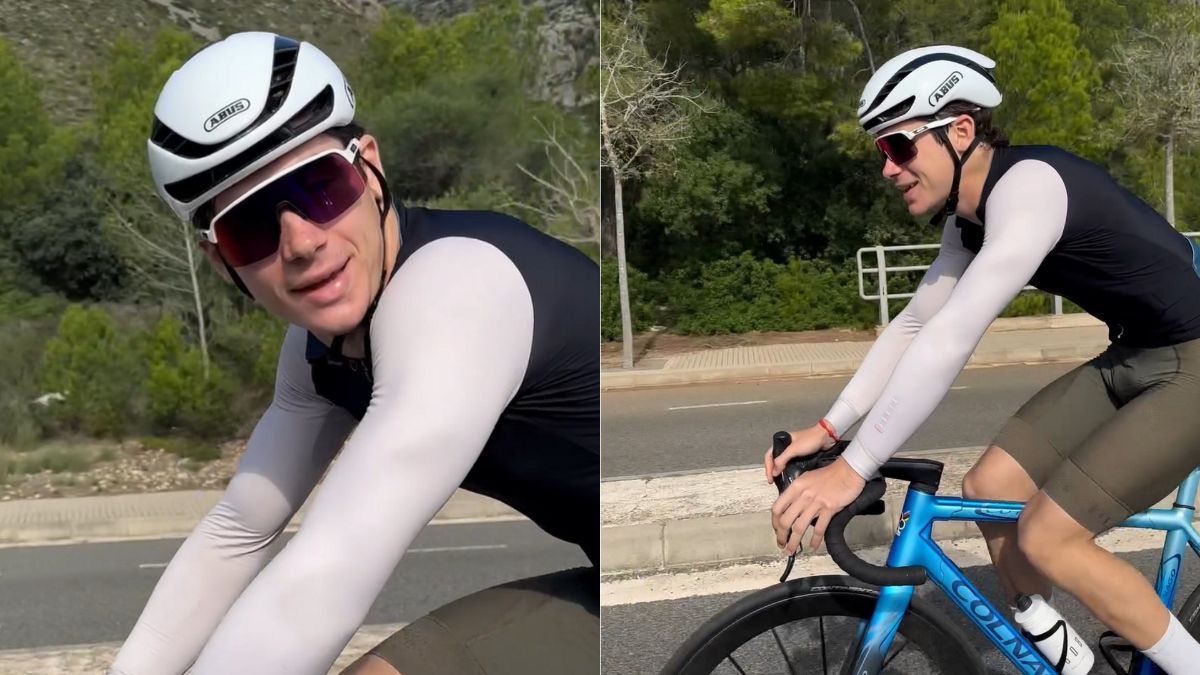 Franco Colapinto aprovecha el parate de la Fórmula 1 para entrenar en bicicleta en España.