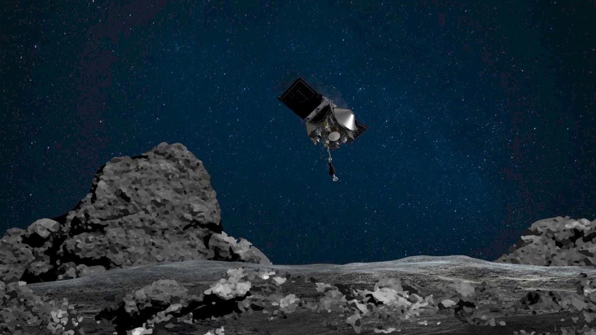 La sonda entró en contacto con el asteroide durante unos segundos y se emitió una ráfaga de nitrógeno comprimido para levantar la muestra de polvo.