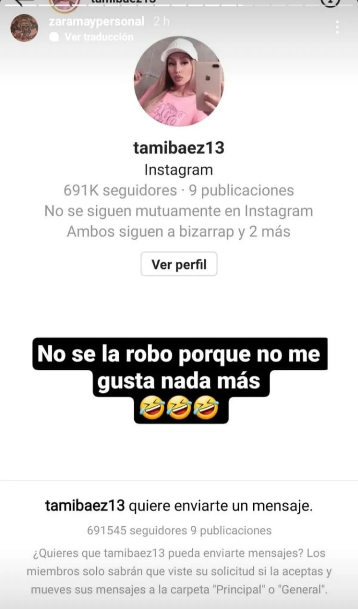Zaramay mostr&oacute; un supuesto chat con Tamara B&aacute;ez y gener&oacute; un revuel en redes.&nbsp;