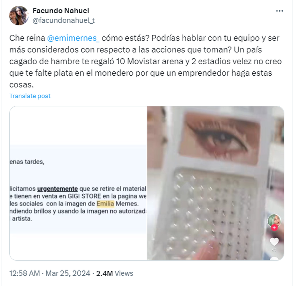 El equipo legal de Emilia intimó a un emprendimiento por vender El equipo legal de Emilia intimó a un emprendimiento por vender