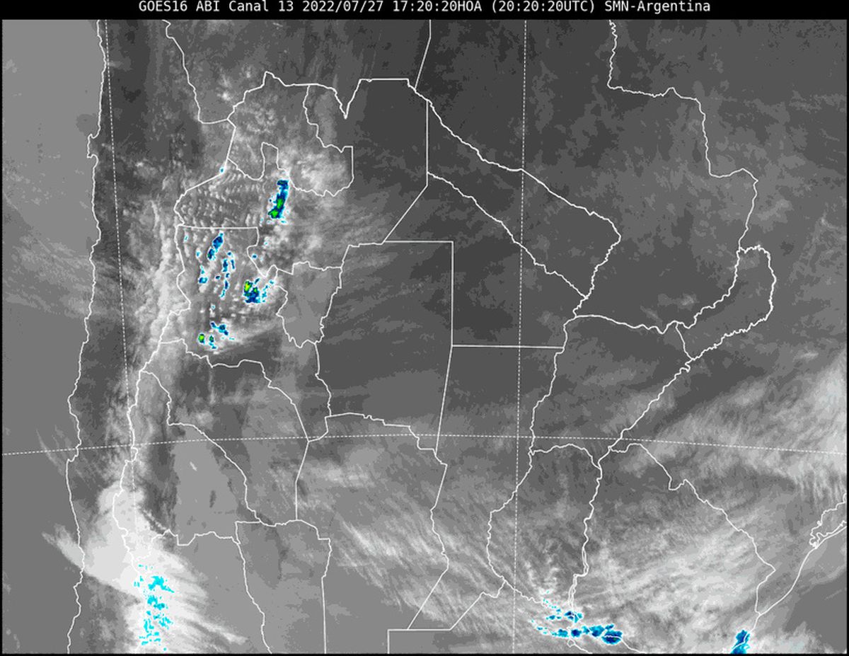 En la imagen satelital se observa abundante nubosidad en el centro y sur provincial.
