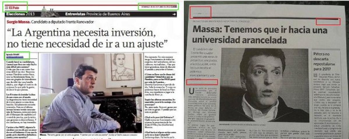 Comparación entre una página digitalizada de la versión en papel del diario Clarín de octubre de 2013 (I) y el contenido viral, hecha el 14 de noviembre de 2023. Comparación entre una página digitalizada de la versión en papel del diario Clarín de octubre de 2013 (I) y el contenido viral, hecha el 14 de noviembre de 2023.