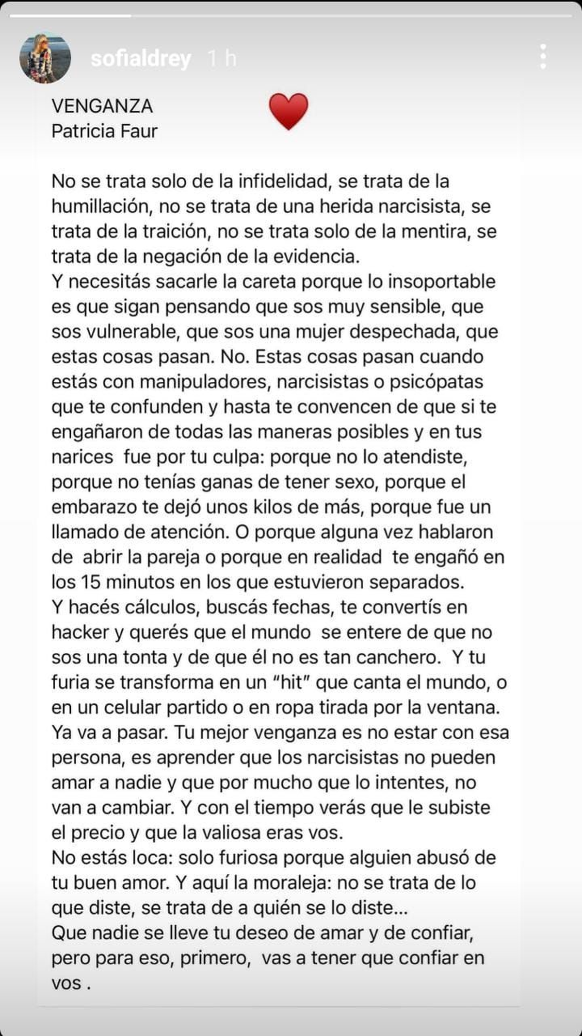 Sofía Aldrey se expresó en Instagram con respecto a Fede Bal.