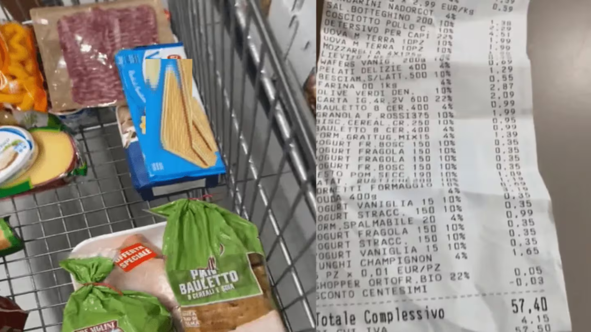 Una joven argentina todo lo que pudo comprar con 57 euros en un supermercado italiano.