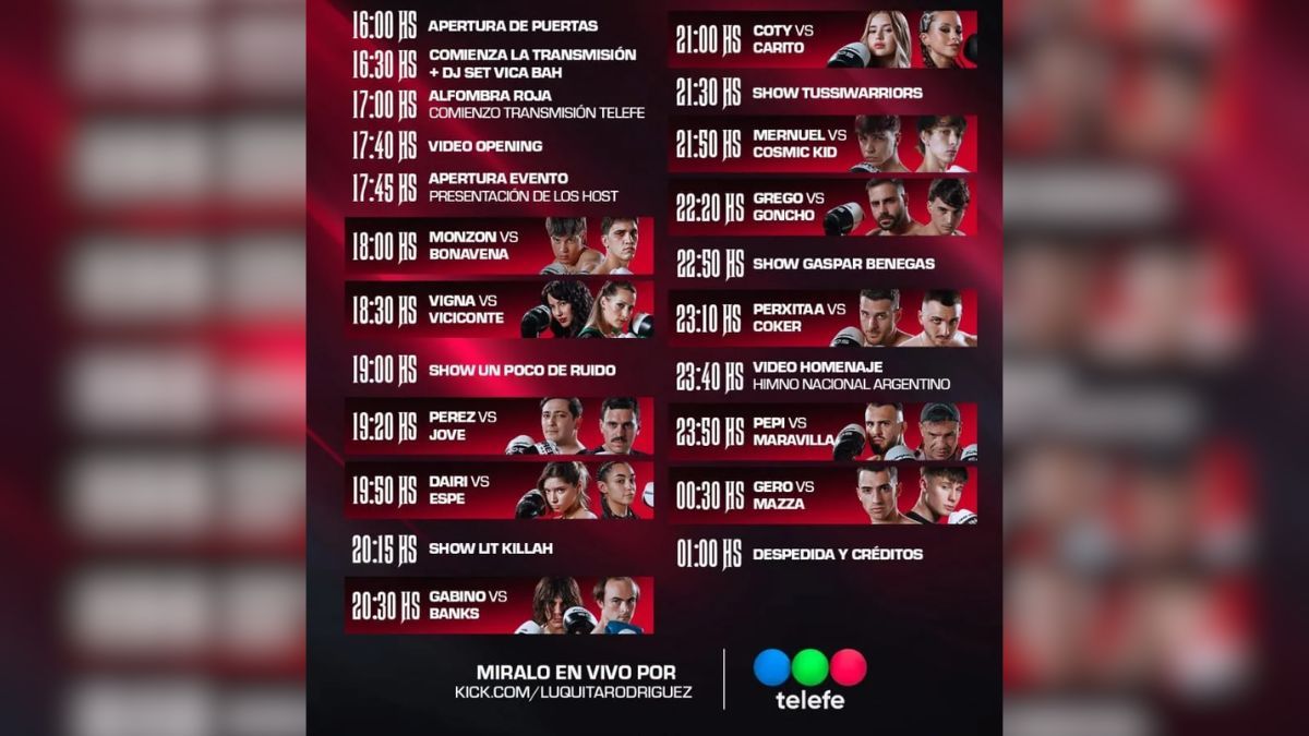 La grilla incluye combates y shows musicales que se extenderán hasta pasada la medianoche.